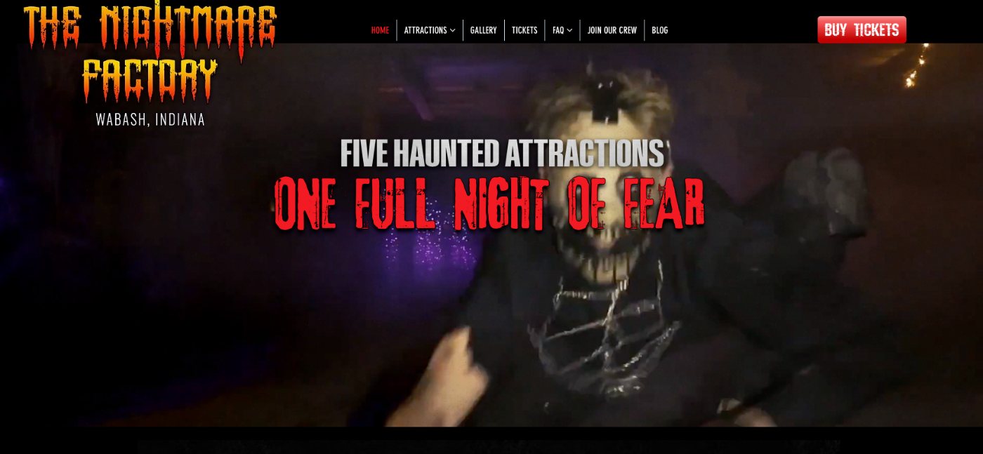 The Nightmare Factory website: five haunted attractions, one full night of fear